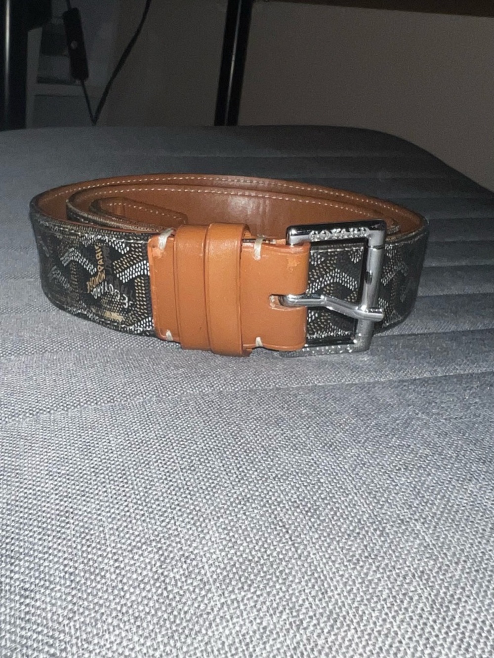 Goyard Brown Leather Trim and Monogram Canvas Belt with Silver Buckle